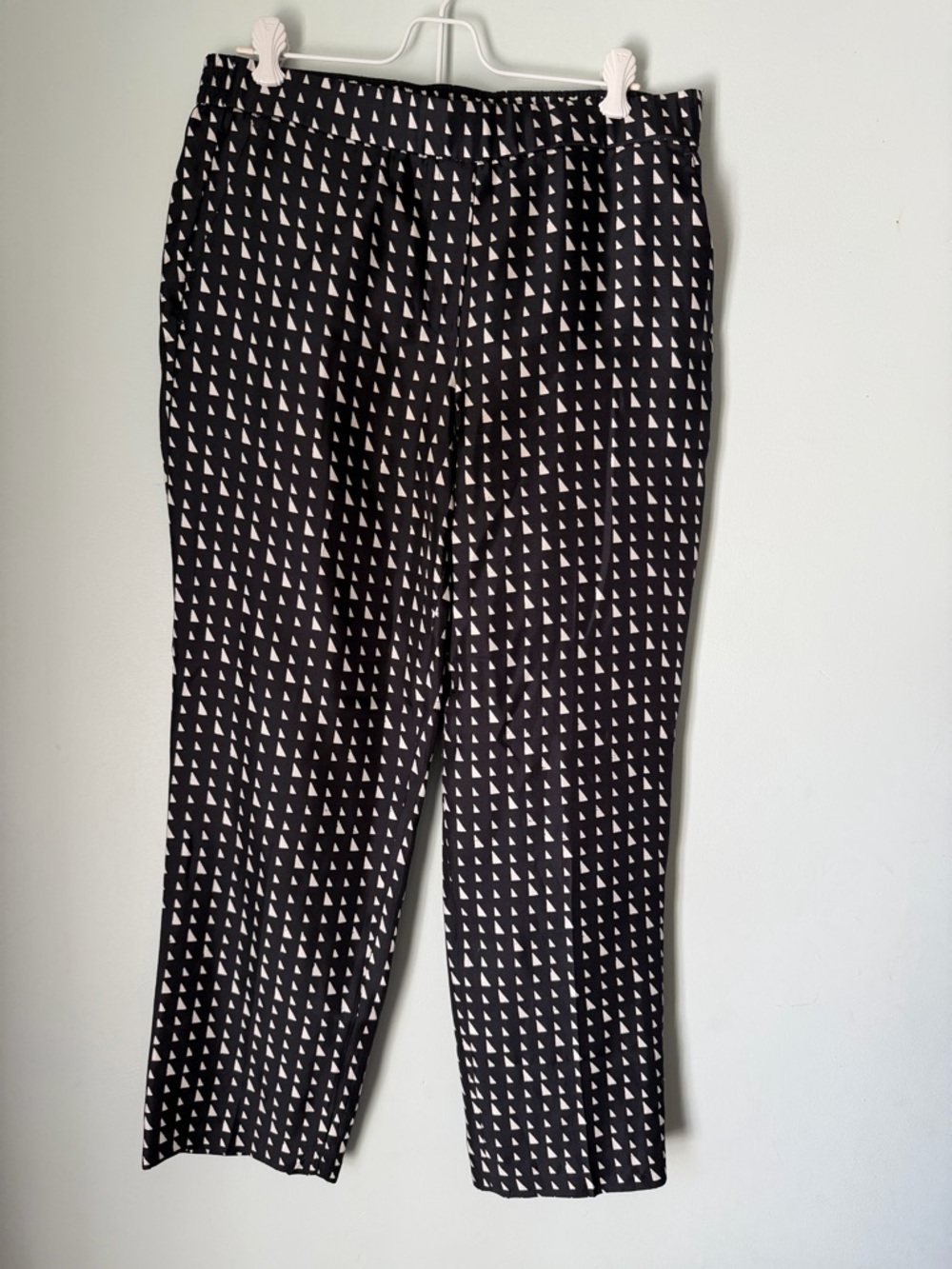 Theory Silk Pants Size 8 Black White Geometric Print Elastic Waist Cropped